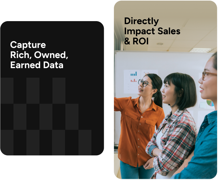 Capture rich, owned, earned data & directly impact sales and ROI Capture rich, owned, earned data & directly impact sales and ROI