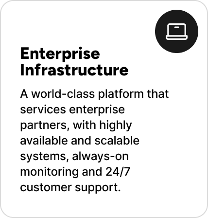 A world-class platform that services enterprise partners, with highly available and scalable systems, always-on monitoring and 24/7 customer support.